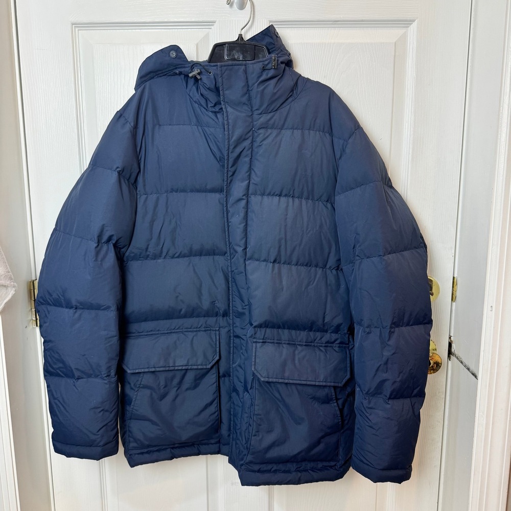 Uniqlo Mens Sz L Navy Ultra light Down Puffer Parka Jacket Hooded Warm‎ Coat